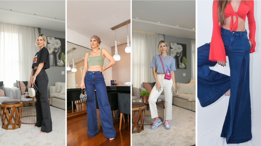 Diferentes tipos de calça pantalona.